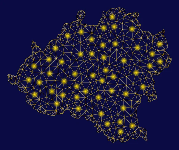 Carcasa de malla amarilla Mapa de la provincia de Soria con puntos de llamarada — Vector de stock