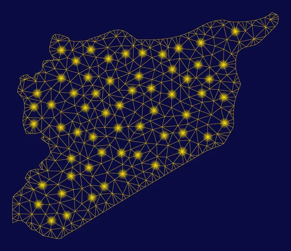Mapa de Síria de armação de arame de malha amarela com manchas de chama — Vetor de Stock