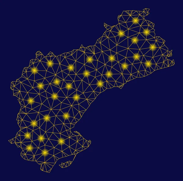 Mapa da província de Tarragona de malha amarela 2D com pontos de flash — Vetor de Stock