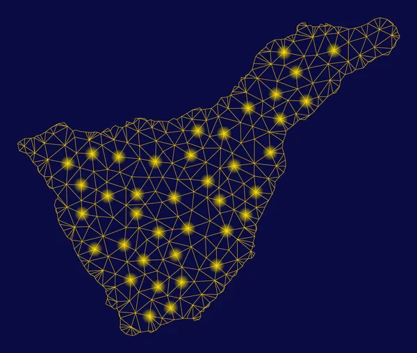 Malla Amarilla 2D Tenerife España Mapa de la isla con puntos de luz — Vector de stock