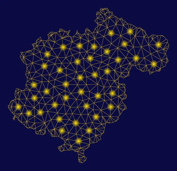 Rete di maglia gialla Mappa della provincia di Teruel con punti flash — Vettoriale Stock