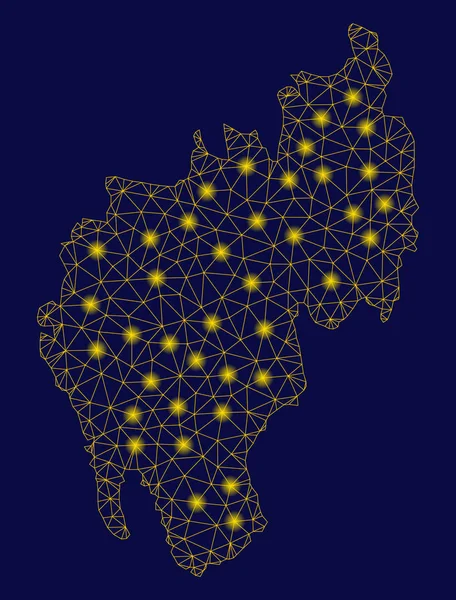 Malla amarilla Carcasa Tripura Estado Mapa con puntos de luz — Vector de stock
