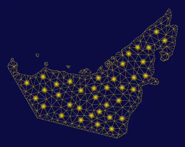 Maille jaune 2D Émirats arabes unis Carte avec des taches lumineuses — Image vectorielle