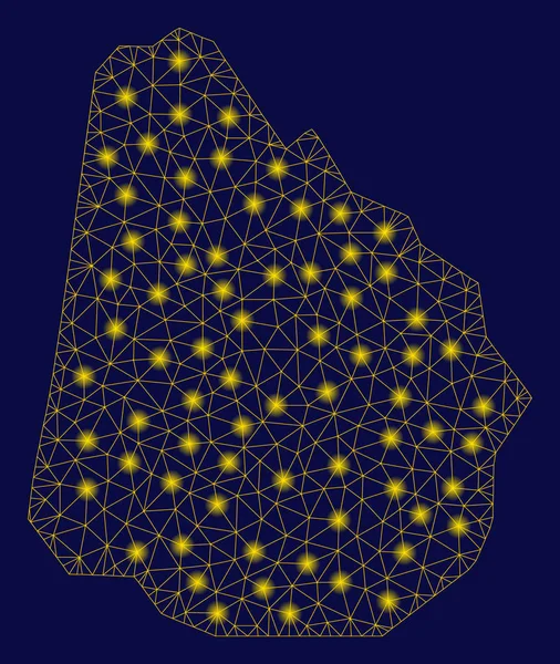 Sarı Mesh tel çerçeve Uruguay Haritası ile Flash Spotlar — Stok Vektör