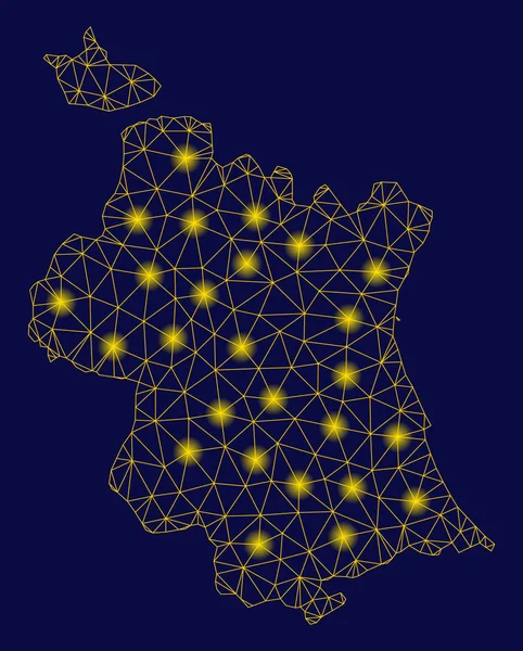 Carcassa di maglia gialla Mappa della provincia di Valencia con punti flash — Vettoriale Stock