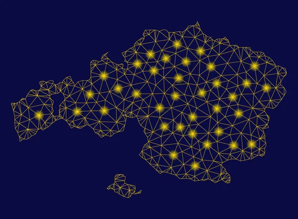 Mapa de la provincia de Vizcaya 2D de malla amarilla con puntos de inflamación — Vector de stock