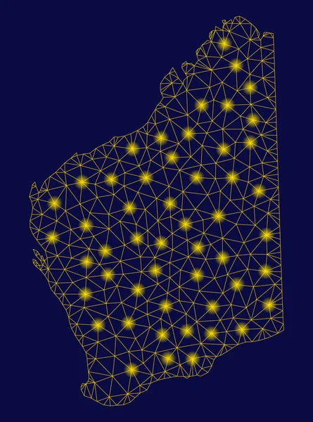 Red de malla amarilla Australia Occidental Mapa con Flash Spots — Vector de stock