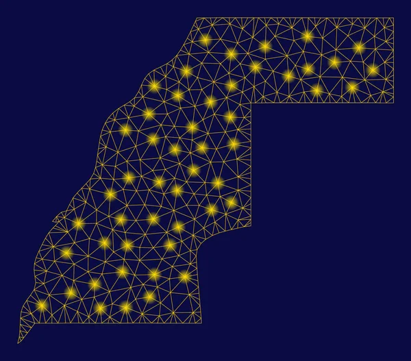 Mappa del Sahara occidentale 2D della maglia gialla con punti luce — Vettoriale Stock