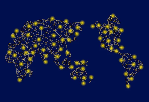 Yellow Mesh Network Worldwide Map with Light Spots