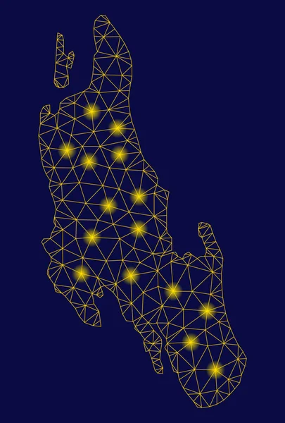 Red de malla amarilla Mapa de la isla de Zanzíbar con puntos de llamarada — Vector de stock