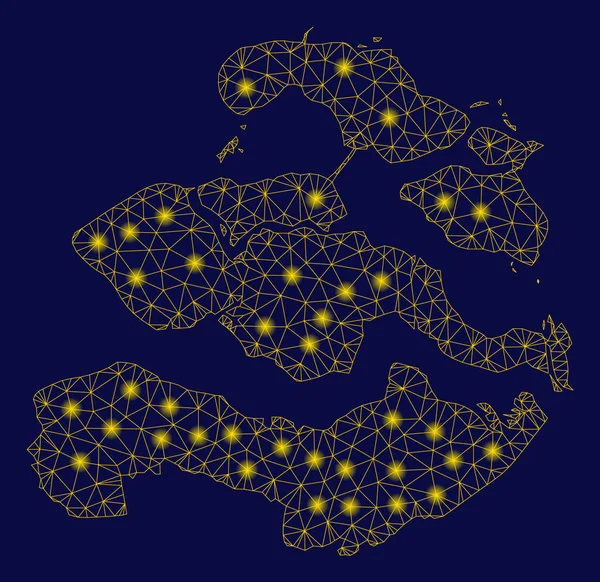 Yellow Mesh 2D Zeeland Province Map with Light Spots — Stock Vector