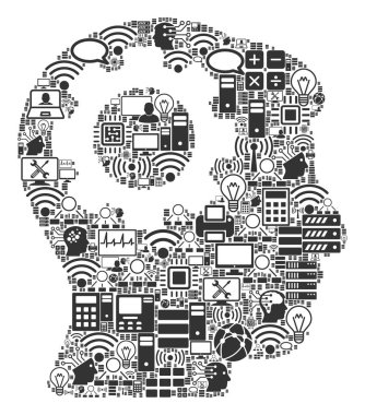 BigData ve Computing için beyin dişli mozaik simgesi