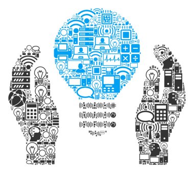 BigData ve Computing için lamba ampul bakım Hands mozaik simgesi