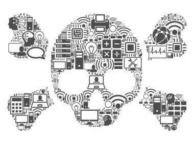 BigData ve Computing için Skull Crossbones kompozisyon simgesi
