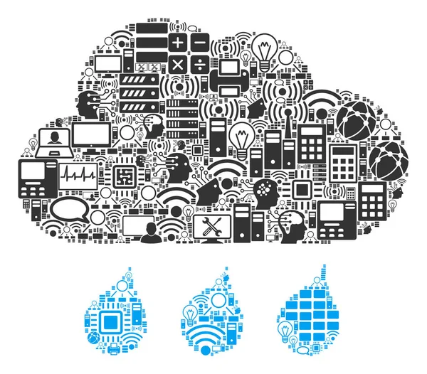 Icono de Rain Cloud Collage para BigData y Computación — Archivo Imágenes Vectoriales