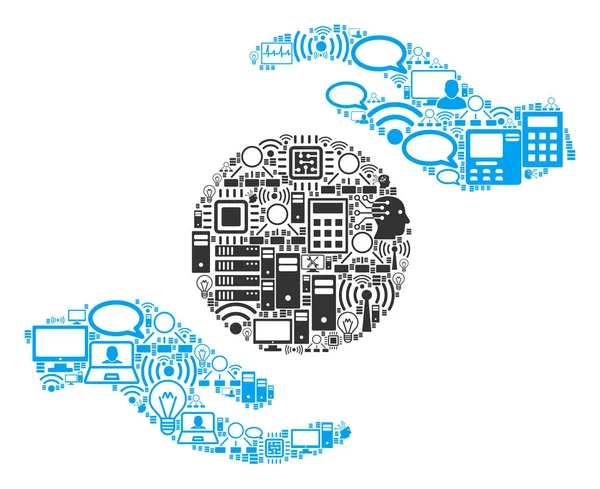 Ícone de colagem de mãos de cuidado de esfera para BigData e computação —  Vetores de Stock