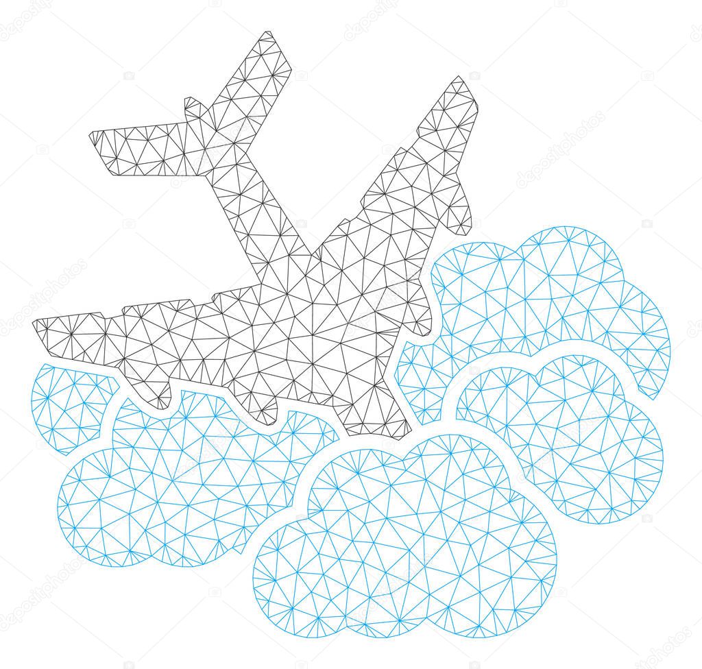 Aircraft Falls into Clouds Polygonal Frame Vector Mesh Illustration