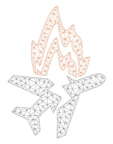 Airplane Burn Polygonal Frame Vector Mesh Illustration — Stock Vector