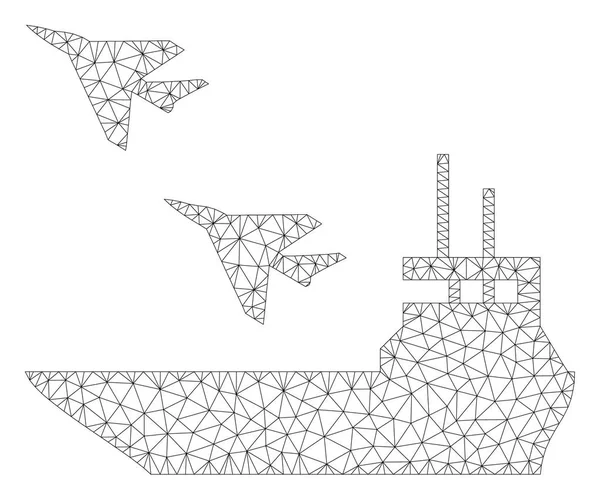 Flugzeugträger polygonale Rahmenvektornetzabbildung — Stockvektor