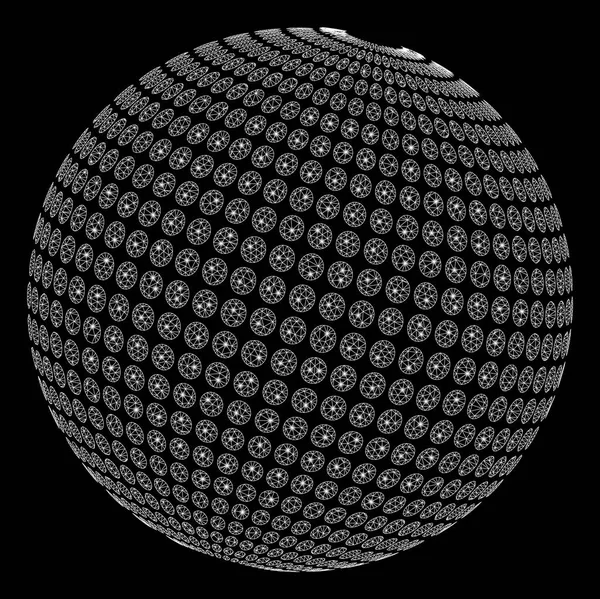 Esfera punteada abstracta de malla brillante 2D con puntos de inflamación — Vector de stock