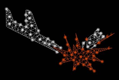 Flash Spotlar ile Parlak Örgü Tel Çerçeve Uçak Bomba Patlama