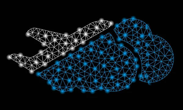明るいメッシュカーカス飛行機は、光点で雲の上に — ストックベクタ