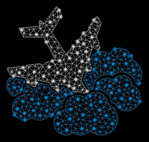 Fényes háló 2D repülőgép esik felhők könnyű foltok — Stock Vector