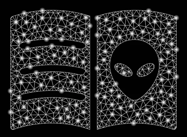 Réseau maillé lumineux Alien Face Book avec des taches de fusée éclairante — Image vectorielle