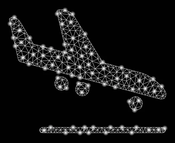 Luminoso arrivo dell'aereo 2D della maglia con i punti chiari — Vettoriale Stock