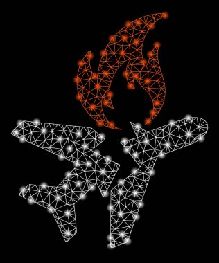 Parlama Noktalar ile Parlak Örgü Tel Çerçeve Uçak Yangın Crash