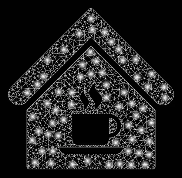 Casa luminosa del caffè della carcassa della maglia con i punti di flare — Vettoriale Stock