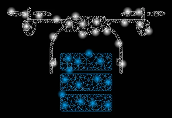 Bright Mesh Carcass Cargo Drone with Light Spots — Stock Vector