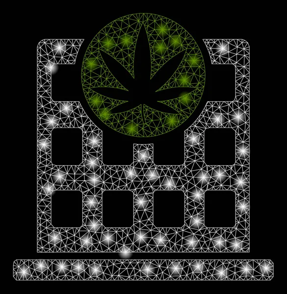 Bâtiment lumineux de cannabis de cadre de fil de maille avec des taches éclair — Image vectorielle