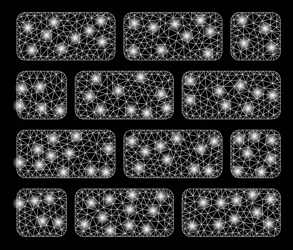 Pared de ladrillo brillante de la carcasa de malla con puntos de luz — Archivo Imágenes Vectoriales