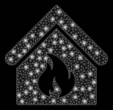 Parlama Noktalar ile Parlak Örgü Tel Çerçeve Bina Yangın