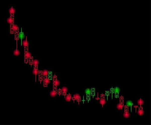 Jasna siatka z siatki wykres świecowy spada spowolnienie z punktami świetlnymi — Wektor stockowy