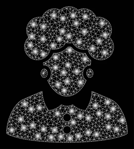 明るいメッシュワイヤーフレームブルネット女性と光の斑点 — ストックベクタ