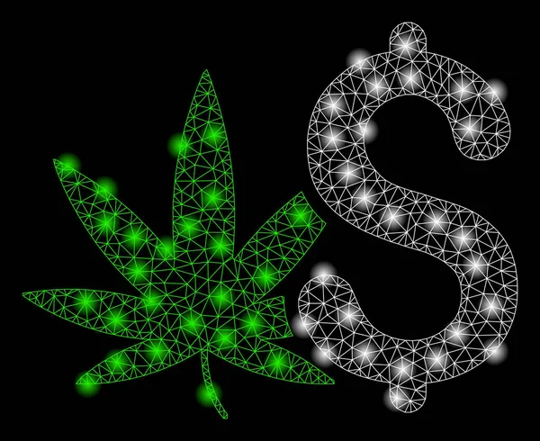 Bright mesh karkas cannabis bedrijf met flare spots — Stockvector