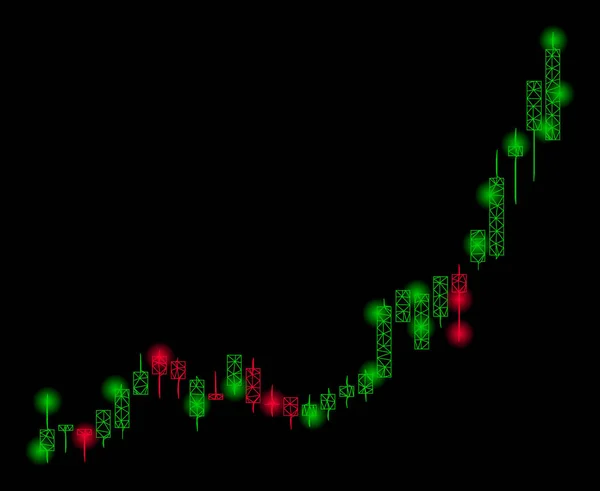 Aceleração de crescimento de gráfico de castiçal de armação de arame de malha brilhante com pontos de luz —  Vetores de Stock