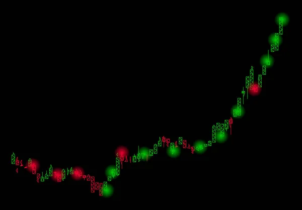 Accelerazione della crescita del grafico del candeliere della carcassa della maglia luminosa con punti luce — Vettoriale Stock