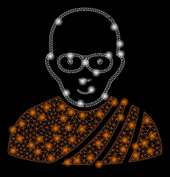 Bright Mesh Carcass Buddhist Monk with Light Spots — Stock Vector