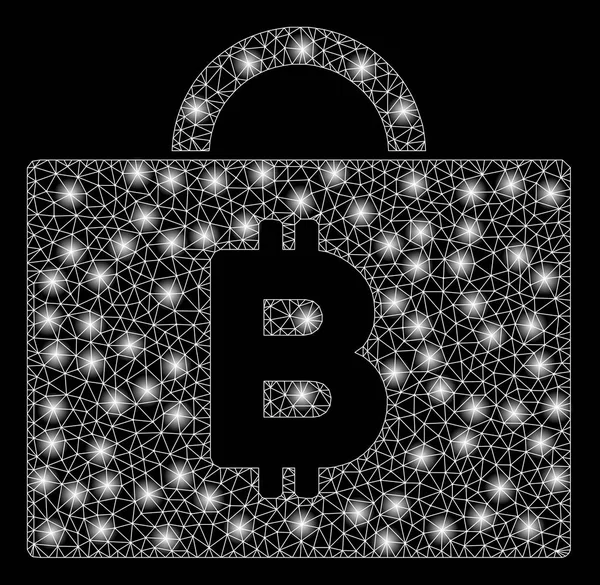 Malla brillante 2D Bitcoin Caja de contabilidad con puntos de luz — Vector de stock