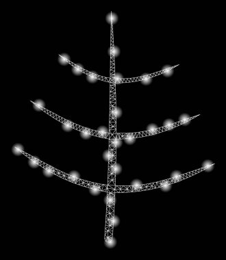 Işık Noktalar ile Parlak Örgü Tel Çerçeve Çıplak Ağaç