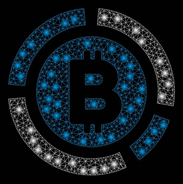 Carcaça de malha brilhante Bitcoin Diagrama com pontos de luz — Vetor de Stock