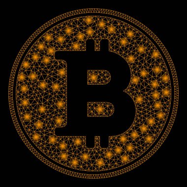 Parlama Spotlar ile parlak Mesh tel çerçeve Bitcoin Coin