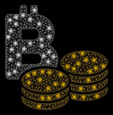Parlama Spotlu Parlak Örgü Tel Çerçeve Bitcoin Paraları