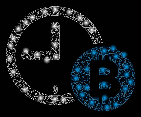Fényes háló 2D Bitcoin hitel óra-val könnyű pattanások — Stock Vector