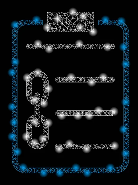 Red de malla brillante Contrato de cadena de bloques con puntos de llamarada — Archivo Imágenes Vectoriales