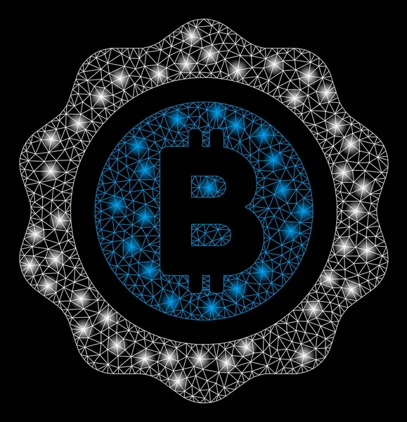 Rede de malha brilhante Bitcoin Seal com pontos de Flash — Vetor de Stock