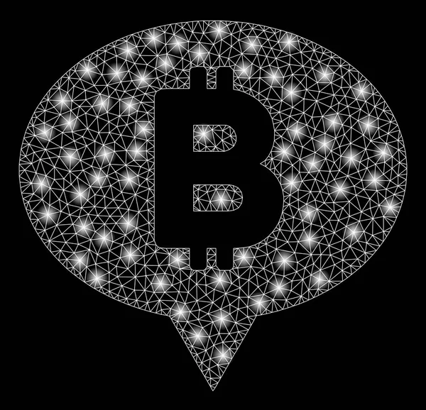 Balão de banner Bitcoin de armação de arame de malha brilhante com manchas de chama — Vetor de Stock